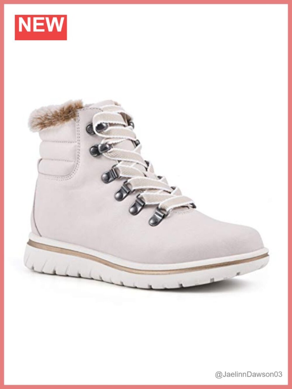 Faux Fur Lined Leather Hiker Style Bootie Lace-Up Ankle Boot
